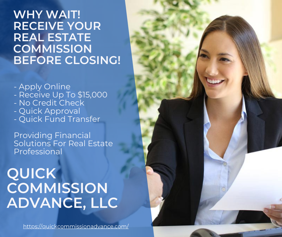 Real estate agents discussing factors to consider when choosing commission advance company